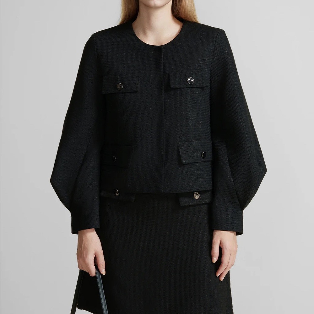 S.deer bubble sleeve tweed jacket
